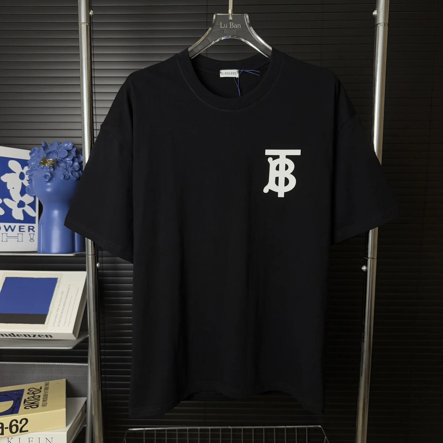 Burberry Black TB Logo Print Heavyweight Crew Neck T-Shirt