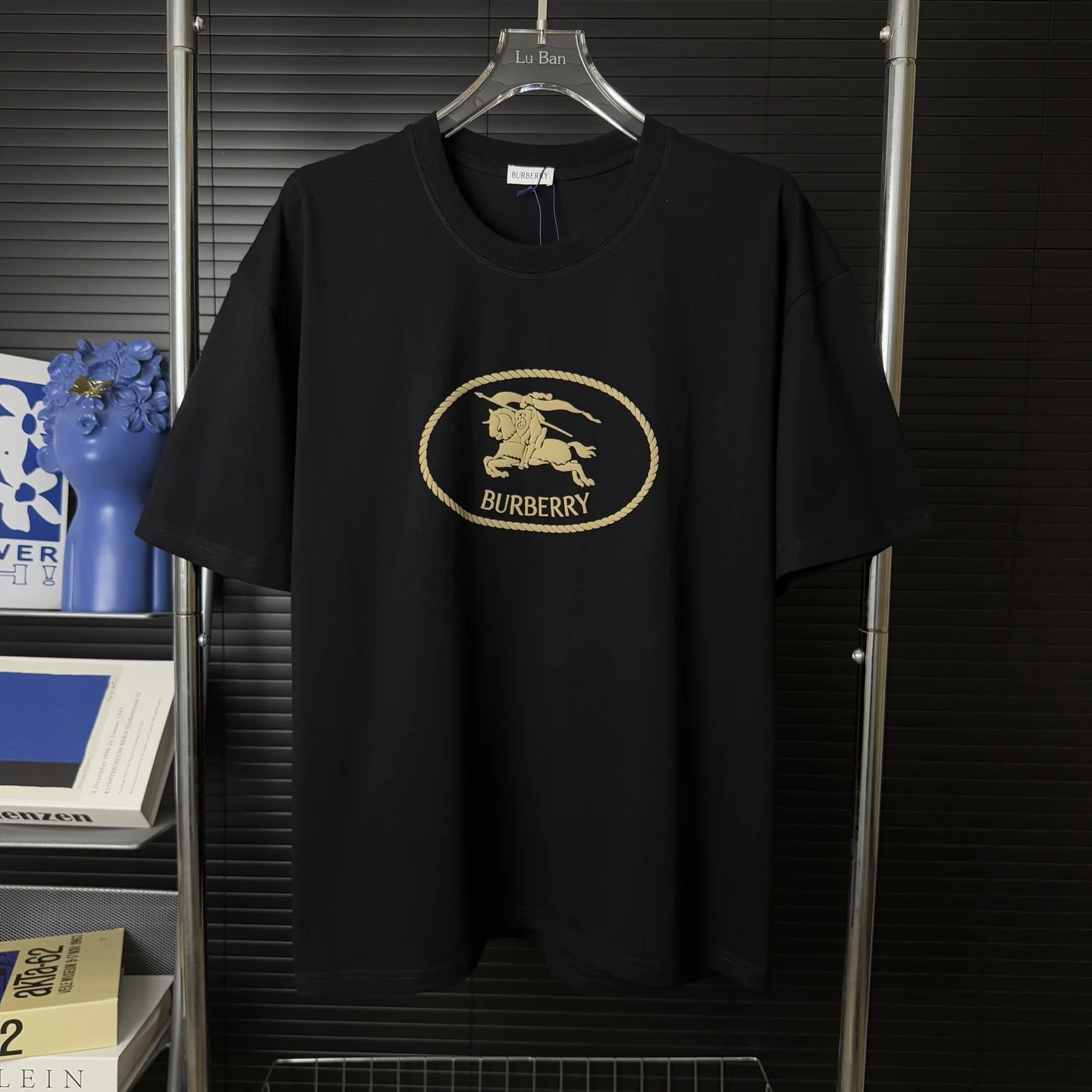 Burberry Black Flocked Foam Knight Horse 3D Logo T-Shirt
