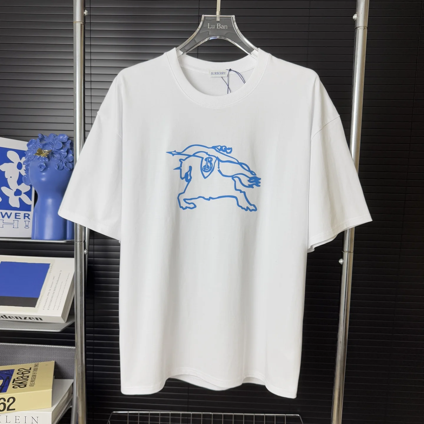 Burberry White Warhorse 3D Rubber-Logo Heavy-Cotton Crew Neck T-Shirt