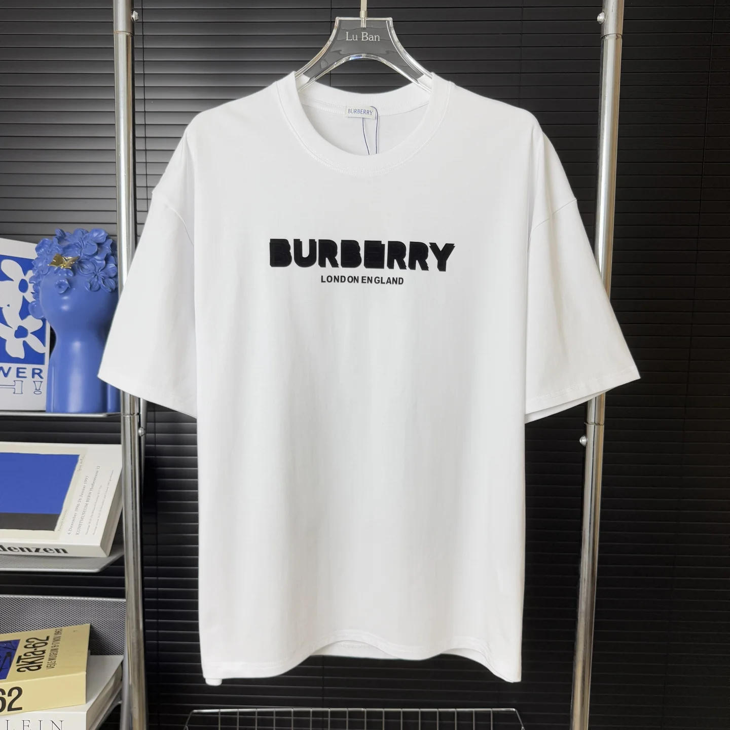 Burberry White 3D Foam Shadow Logo Embroidery Crew Neck T-Shirt