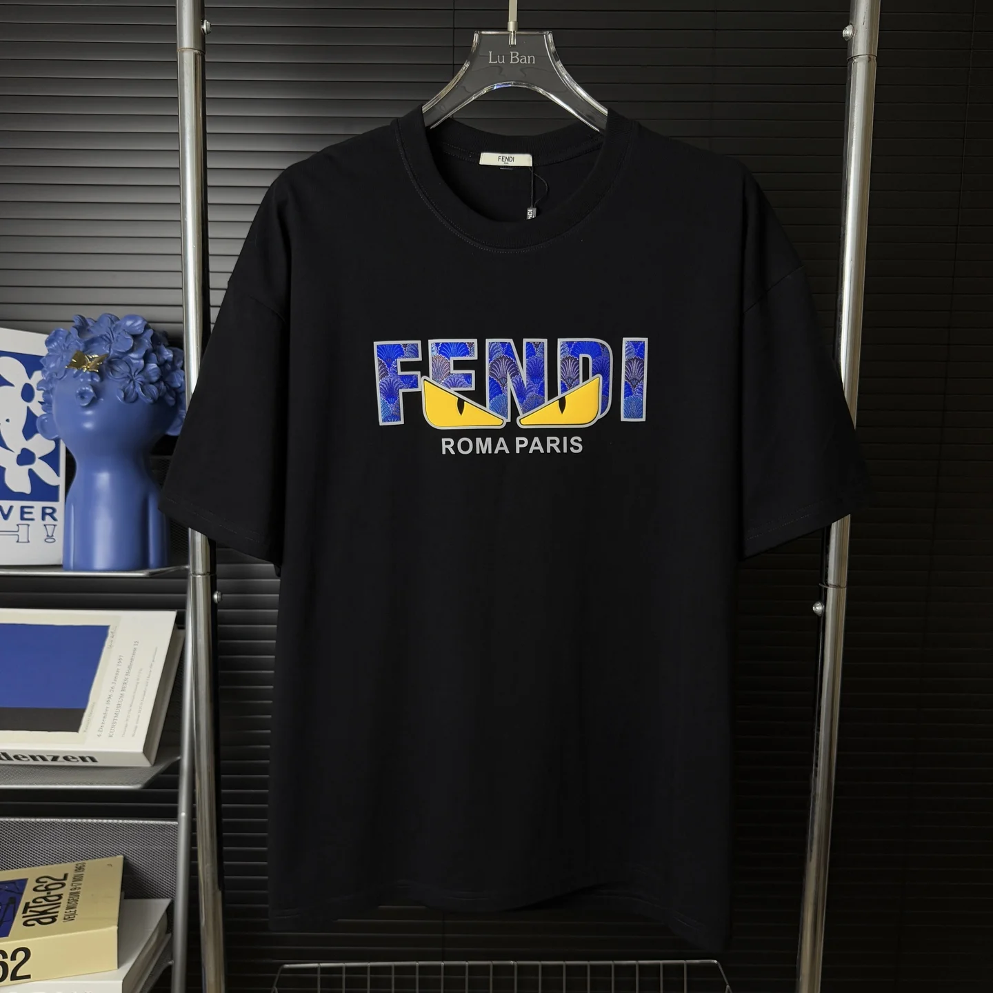 Fendi Black 3M "ROMA PARIS" Logo Embroidery Heavy-Cotton T-Shirt