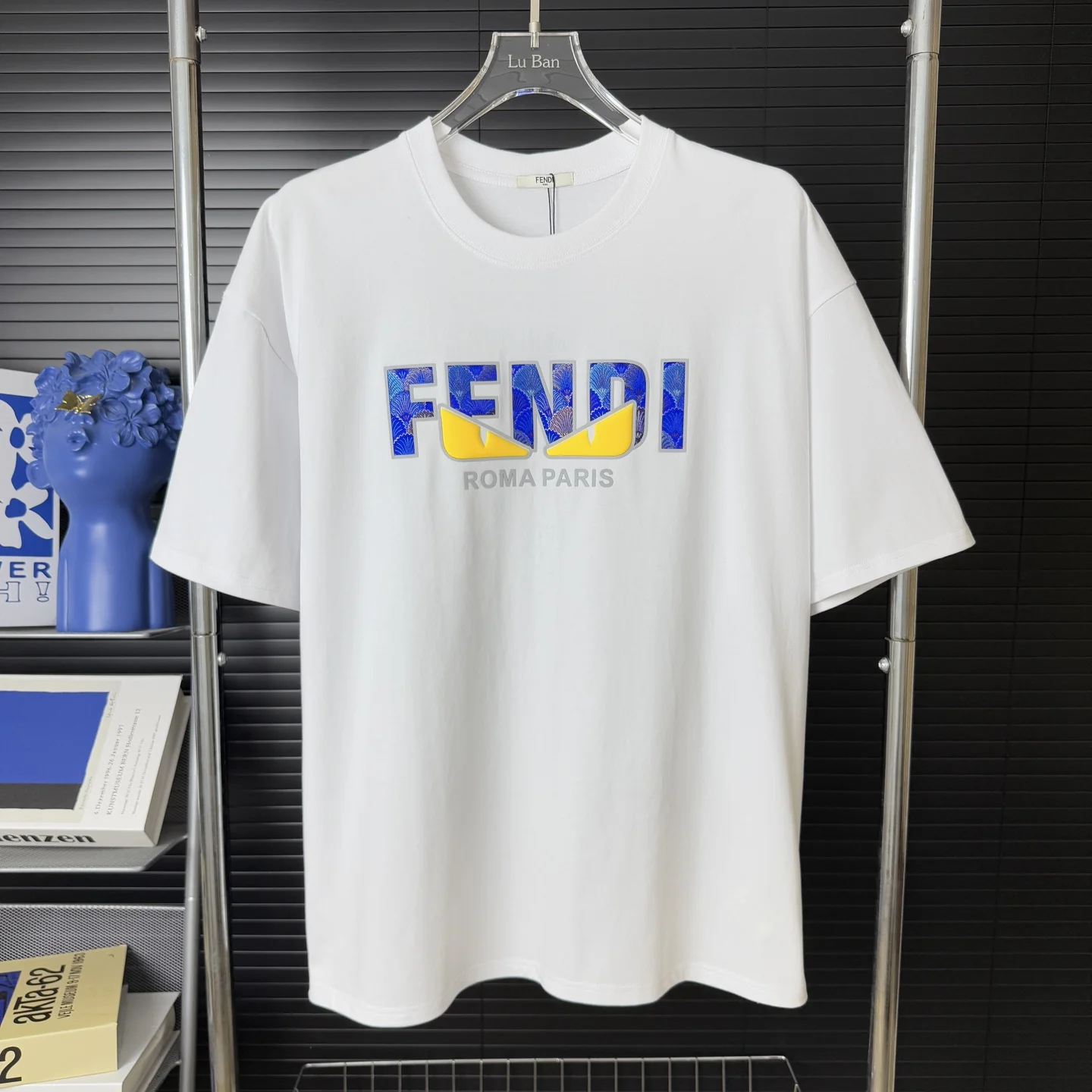 Fendi White Flocking Embroidery 3M Logo 270g Crew Neck T-Shirt