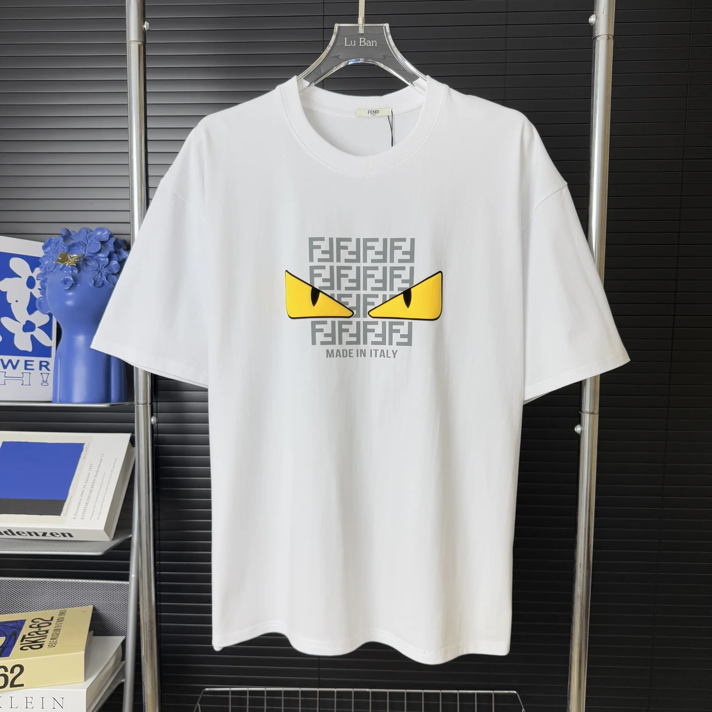 Fendi White 3D Puff Velvet FF Logo Tajima Embroidery T-Shirt