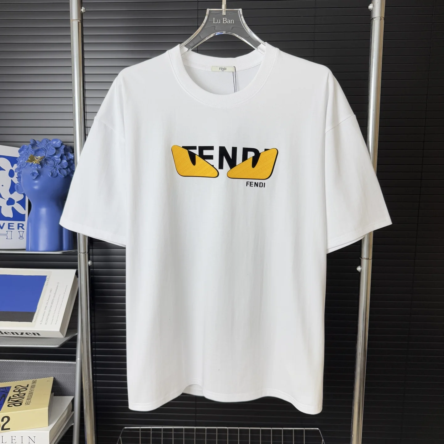 Fendi White Velvet Jacquard & Rubber-Logo Heavy-Cotton T-Shirt