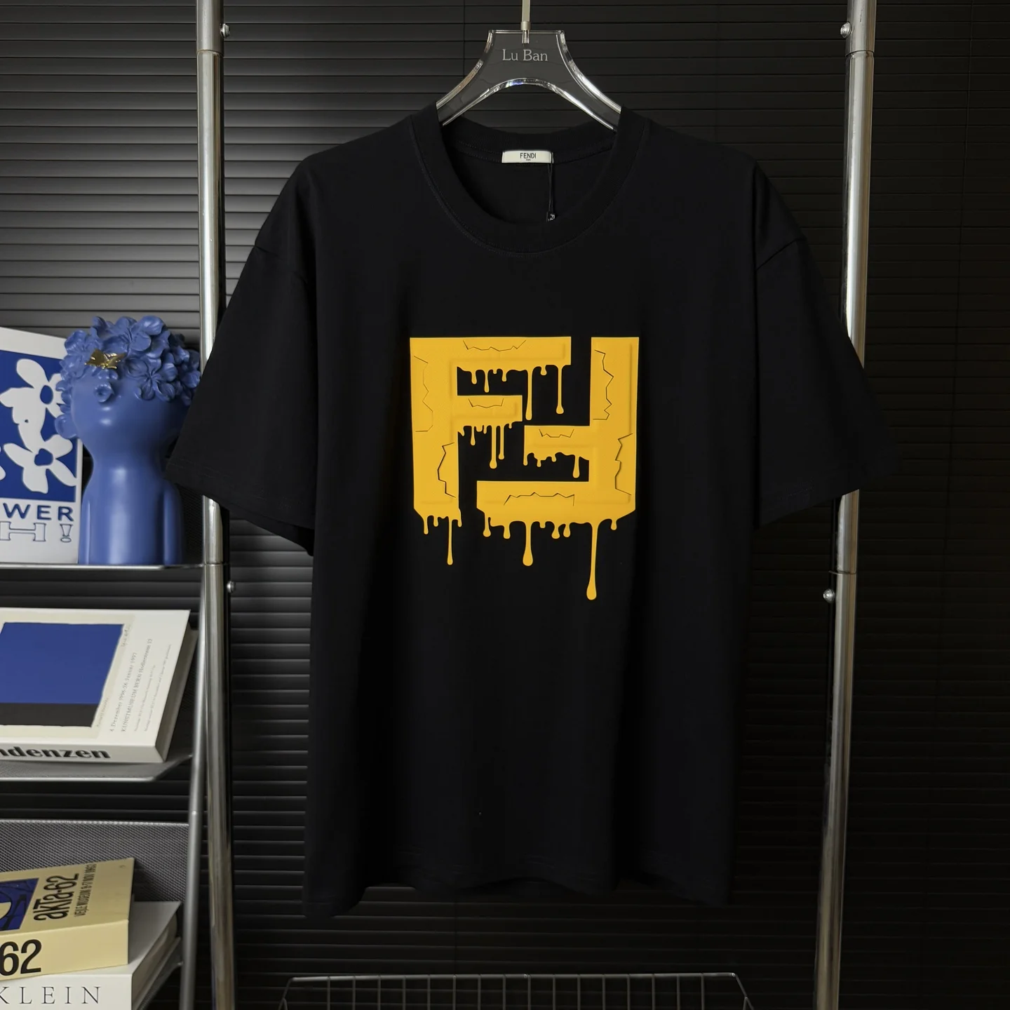 Fendi Black 3D Cracked FF Logo Crew Neck T-Shirt