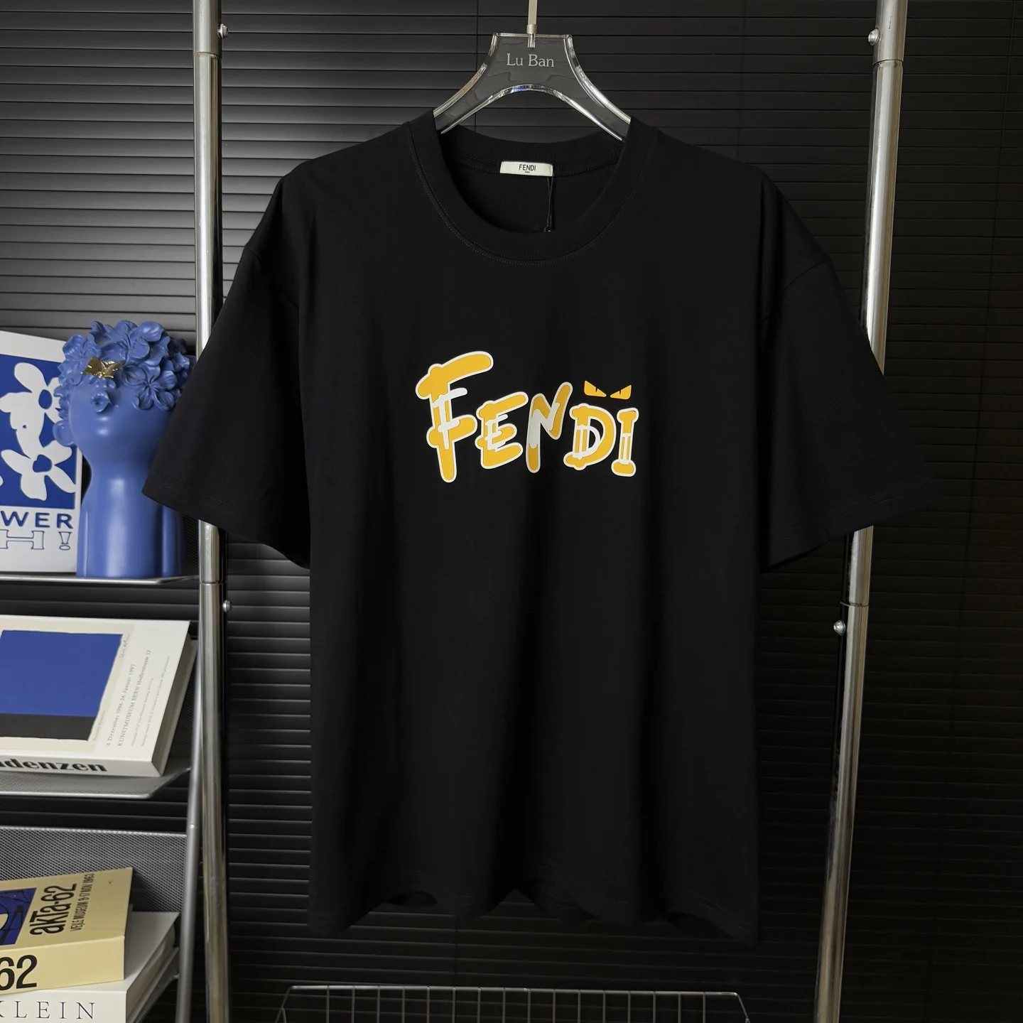 Fendi Black 3D Gradient Logo 270g Embroidery Crew Neck T-Shirt