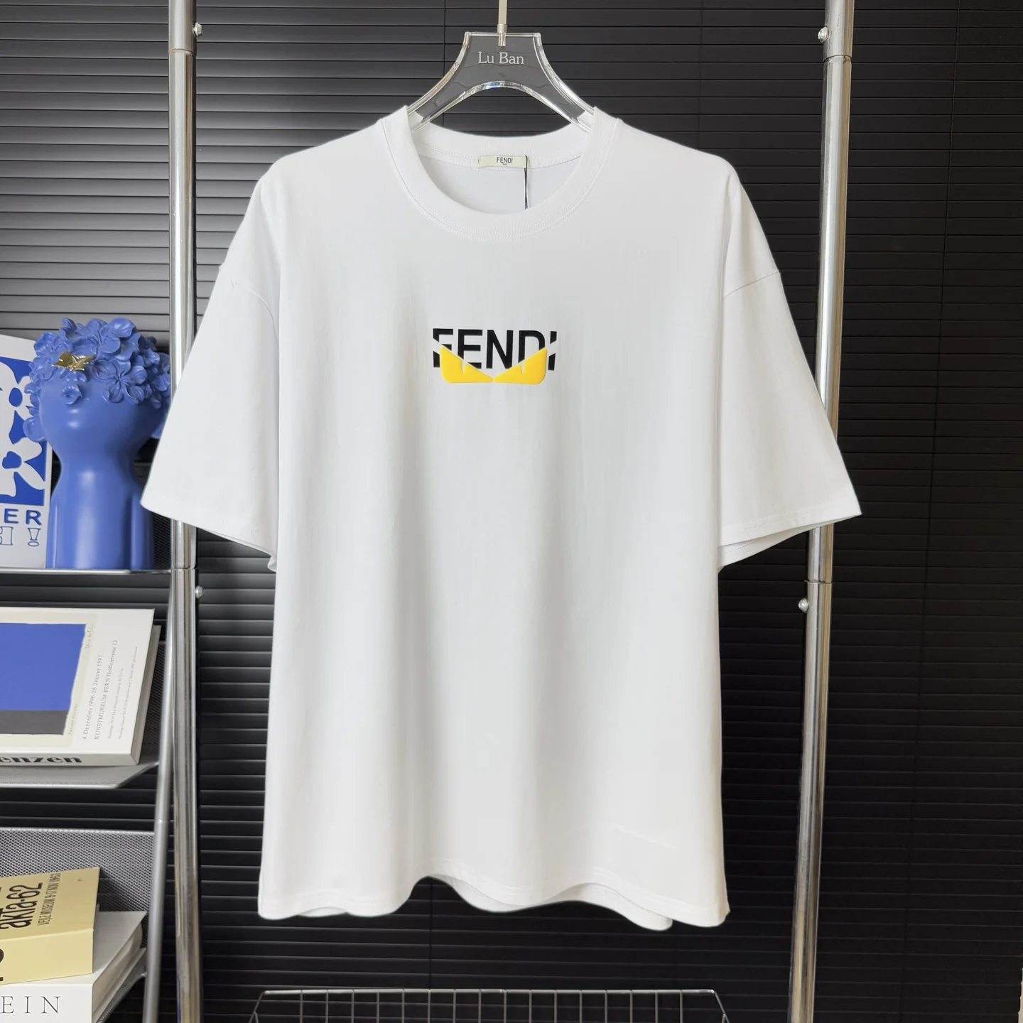 Fendi White Small-Eye Flocking & Leather-Patch Logo T-Shirt