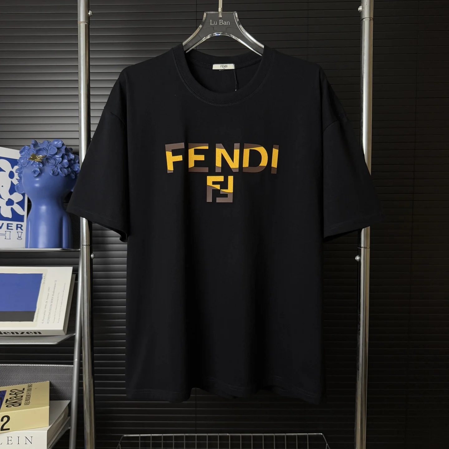 Fendi Black Color-Blocked 3D Logo Heavy-Cotton Loose T-Shirt
