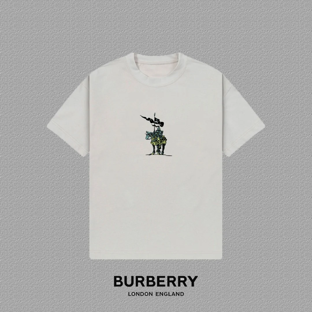 Burberry 2025FW White Knight & Logo Print Heavy-Fabric Unisex T-Shirt