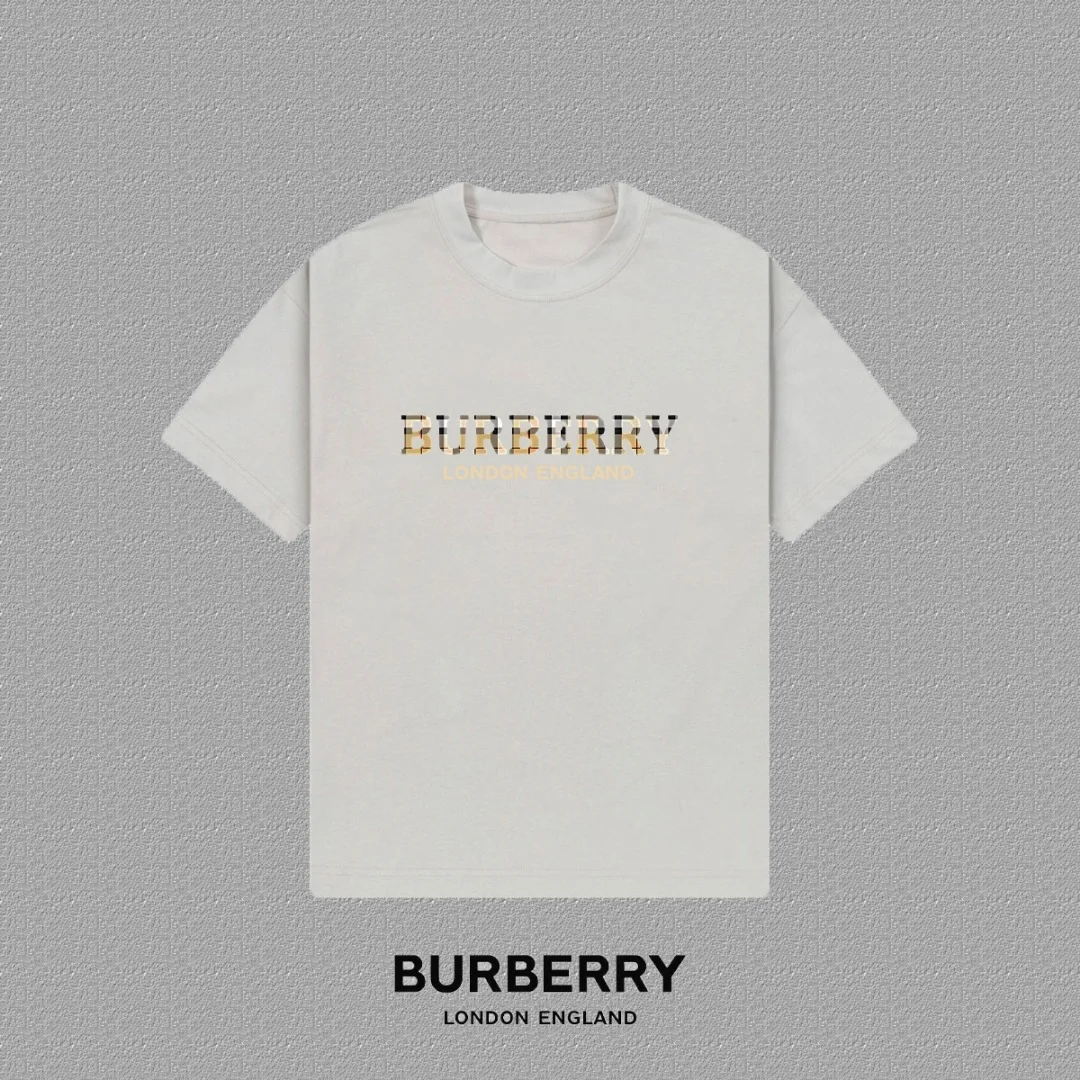 Burberry 2025FW White/Black/Grey Logo-Print Heavy-Fabric T-Shirt