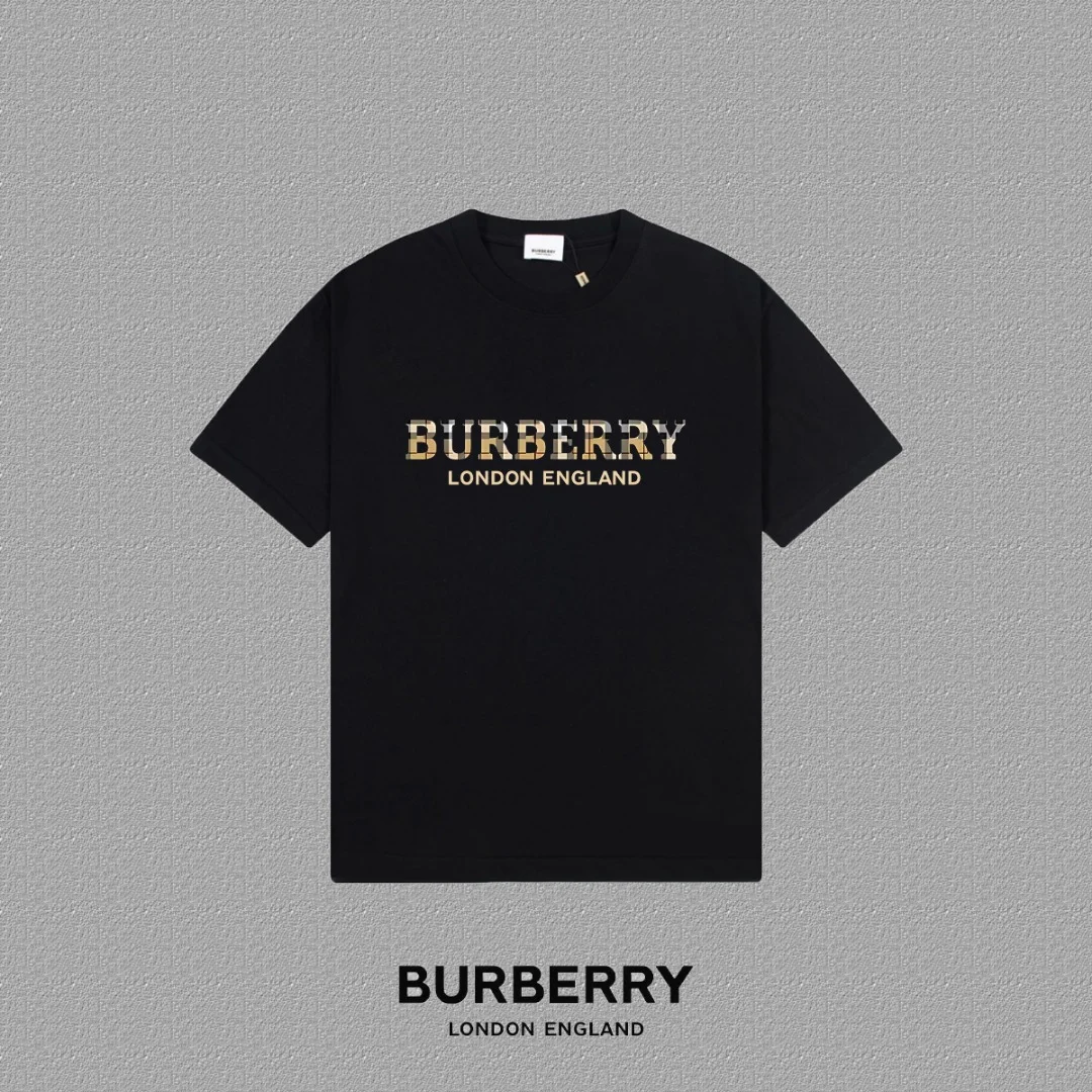 Burberry 2025FW Black Logo-Print Heavy-Fabric Unisex T-Shirt