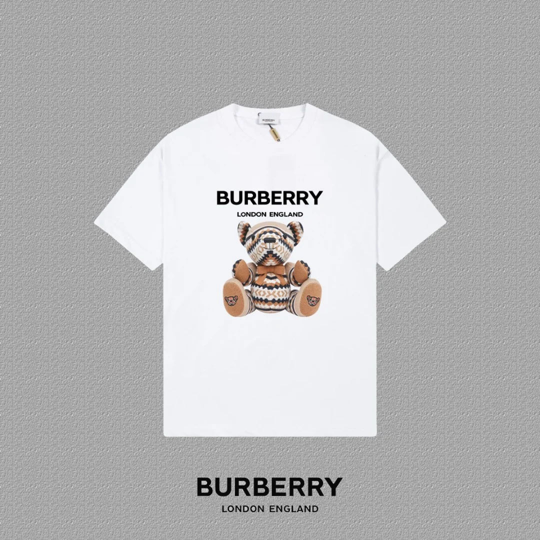 Burberry 2025FW White Logo & Teddy Bear Print Heavy-Fabric T-Shirt