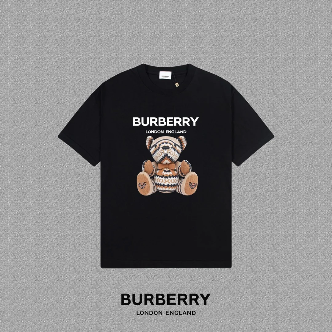 Burberry 2025FW Black Logo & Teddy Bear Print Heavy-Fabric T-Shirt