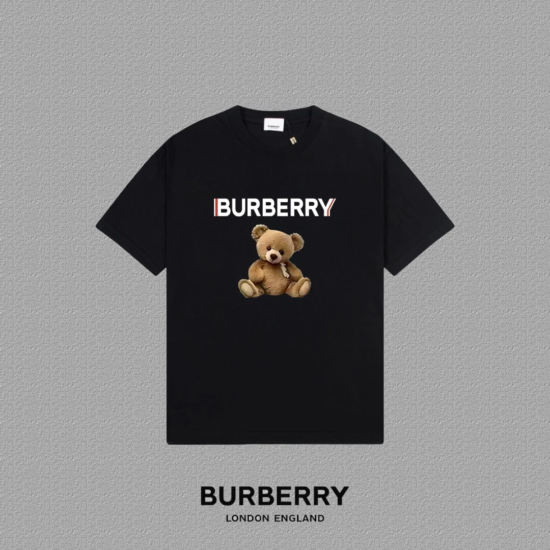 Burberry 2025FW Black Flocked Logo Heavy-Fabric Unisex T-Shirt