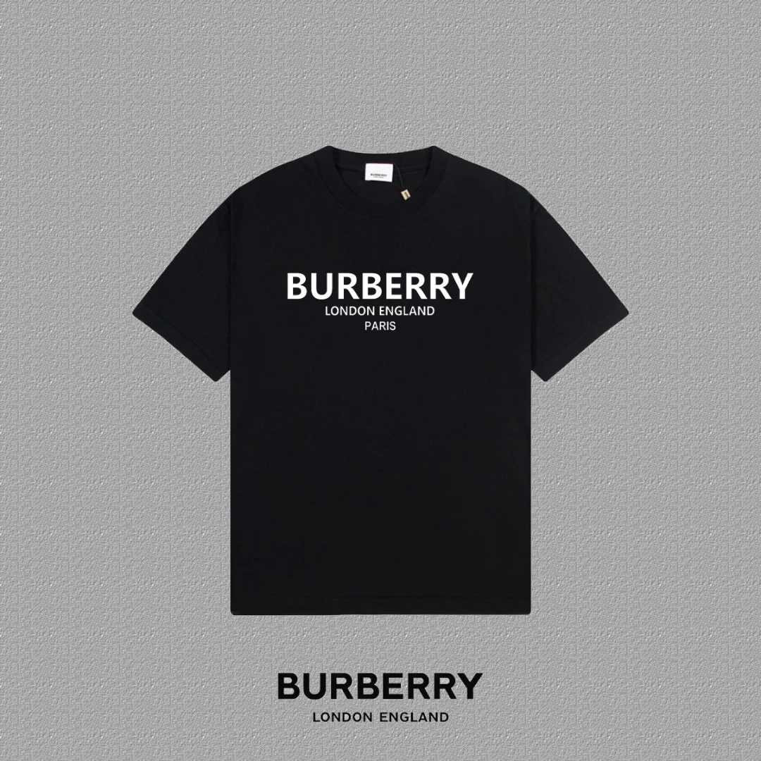 Burberry 2025FW Black Flocked Knight & Letter Logo T-Shirt