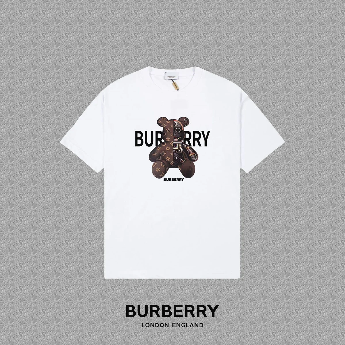 Burberry 2025FW White Teddy Bear & Logo Print Heavy-Fabric T-Shirt