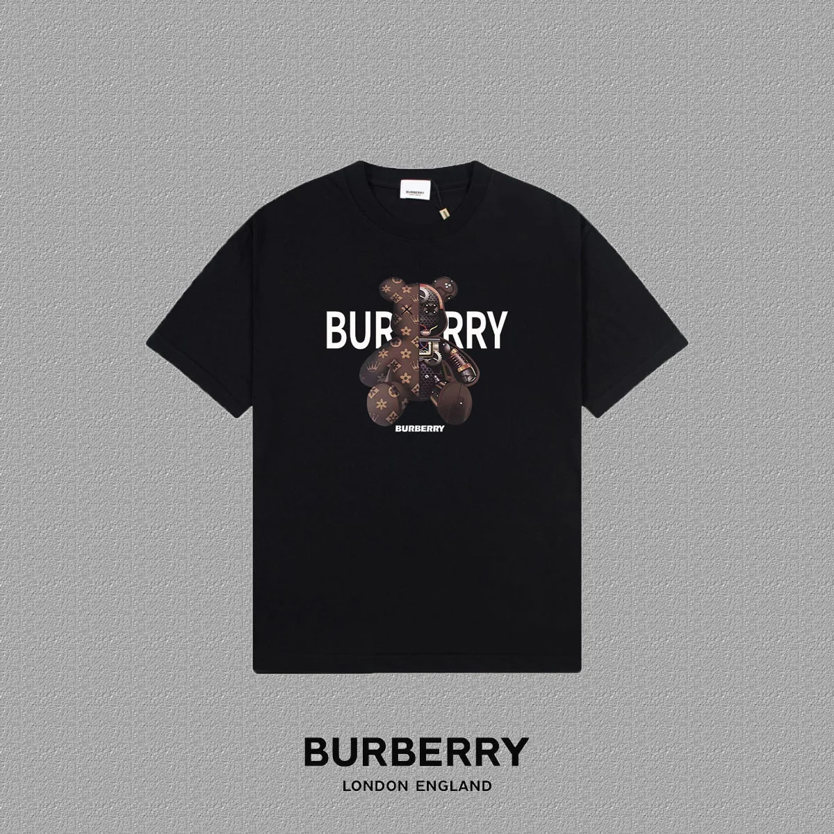 Burberry 2025FW Black Logo & Teddy Bear Print Heavy-Fabric T-Shirt