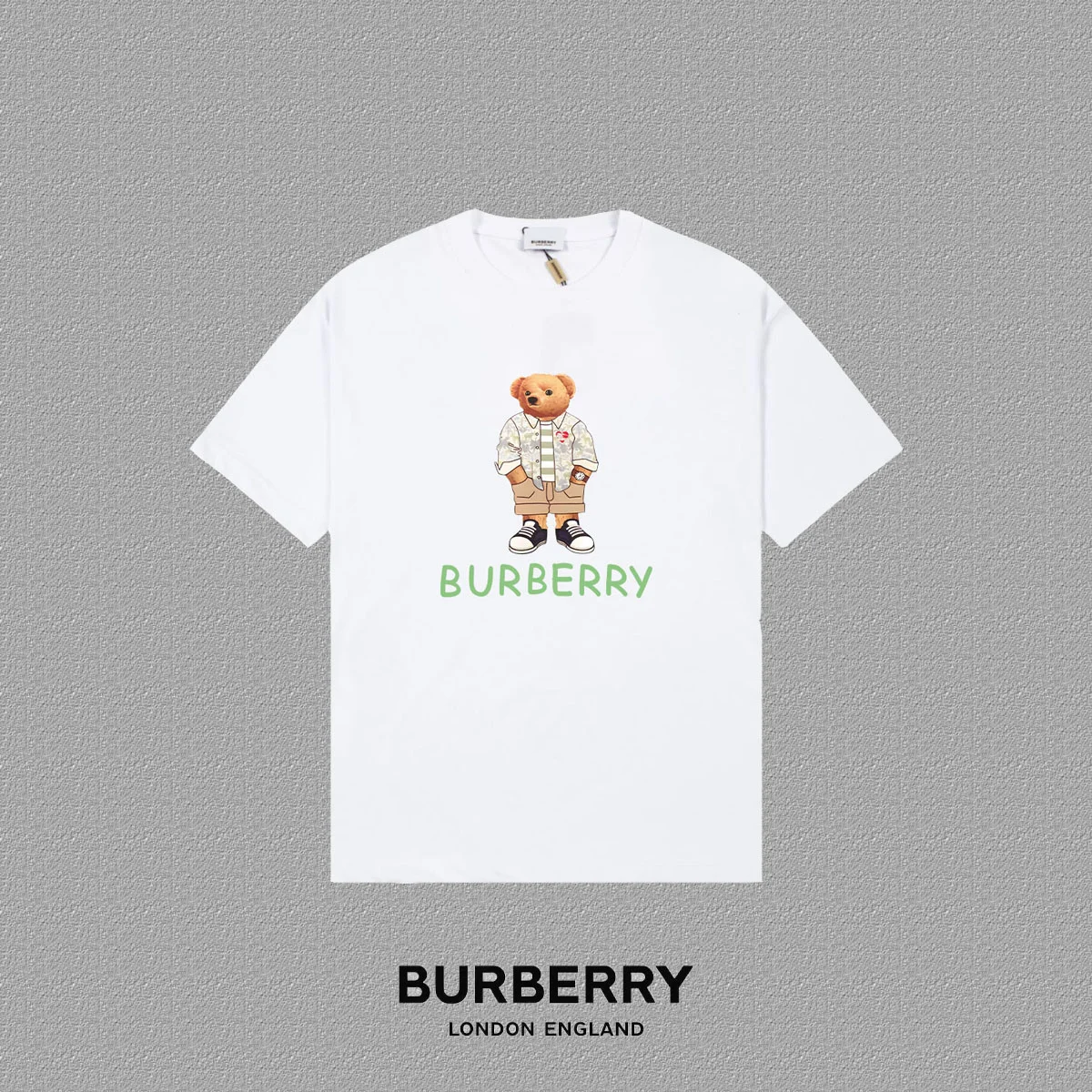 Burberry 2025FW White Bear & Letter Logo Print Unisex T-Shirt
