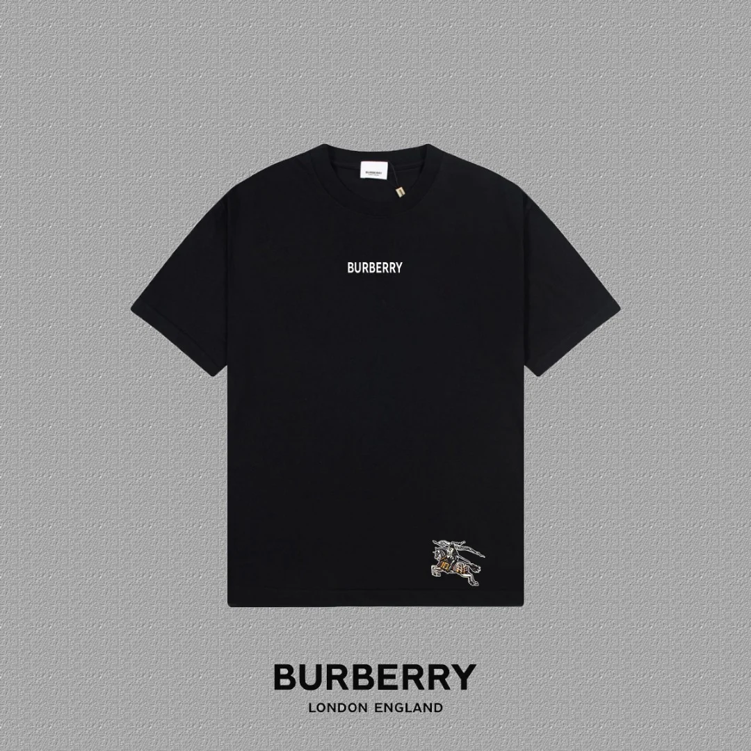 Burberry 2024FW Black Classic Knight Horse Embroidery T-Shirt