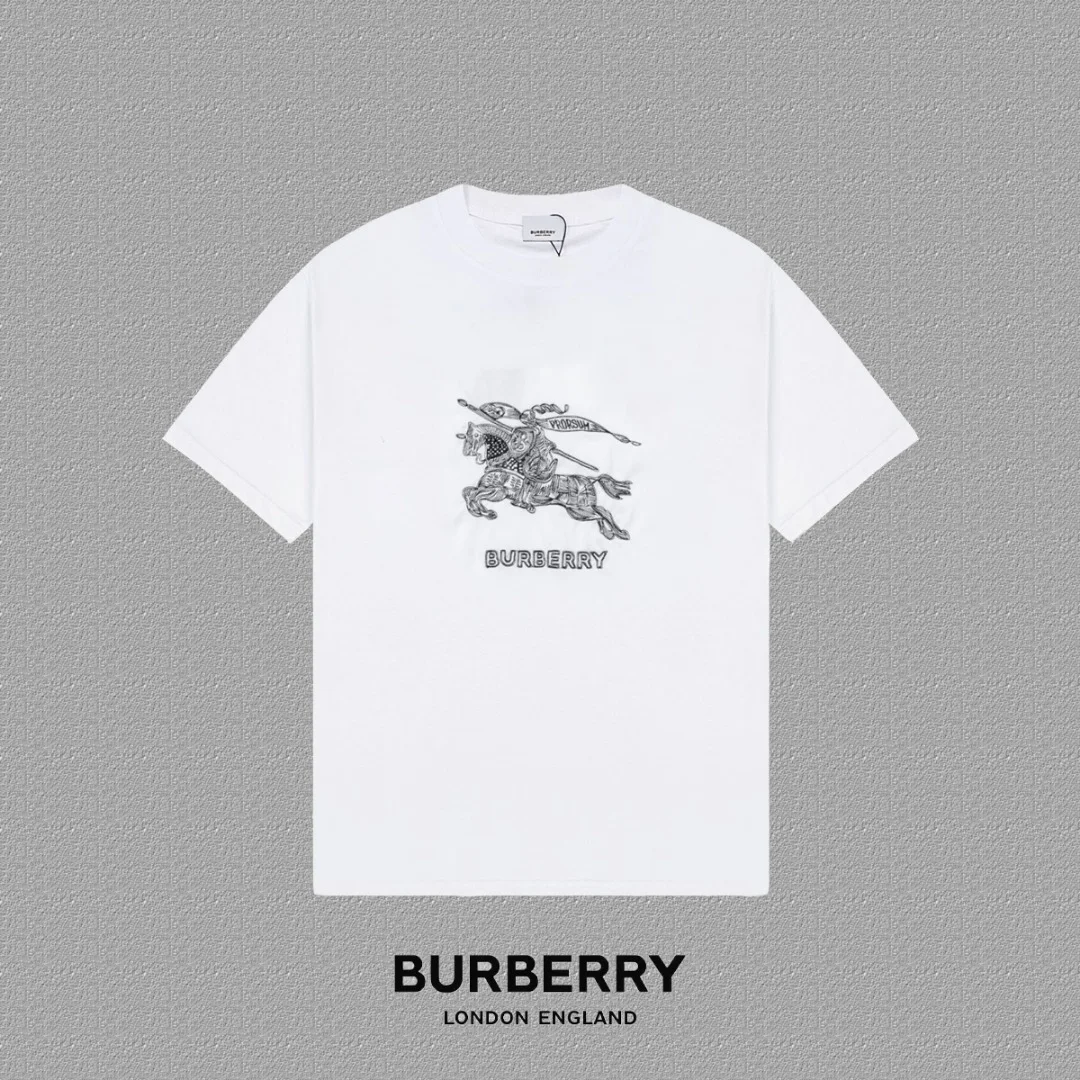 Burberry 2024FW White Classic Knight-Horse Embroidery T-Shirt