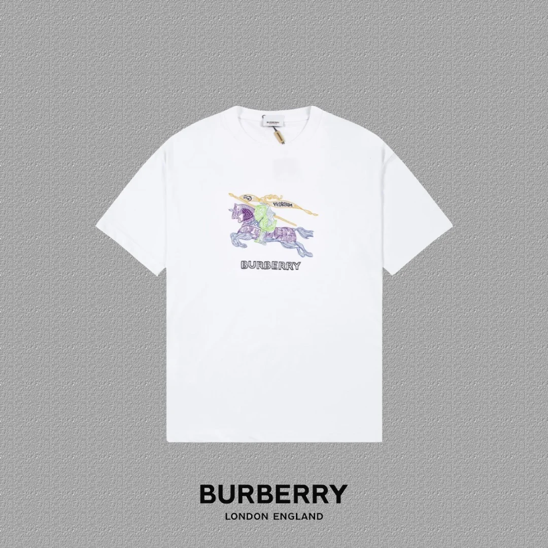 Burberry 2024FW White Classic Knight Horse Color Embroidery T-Shirt