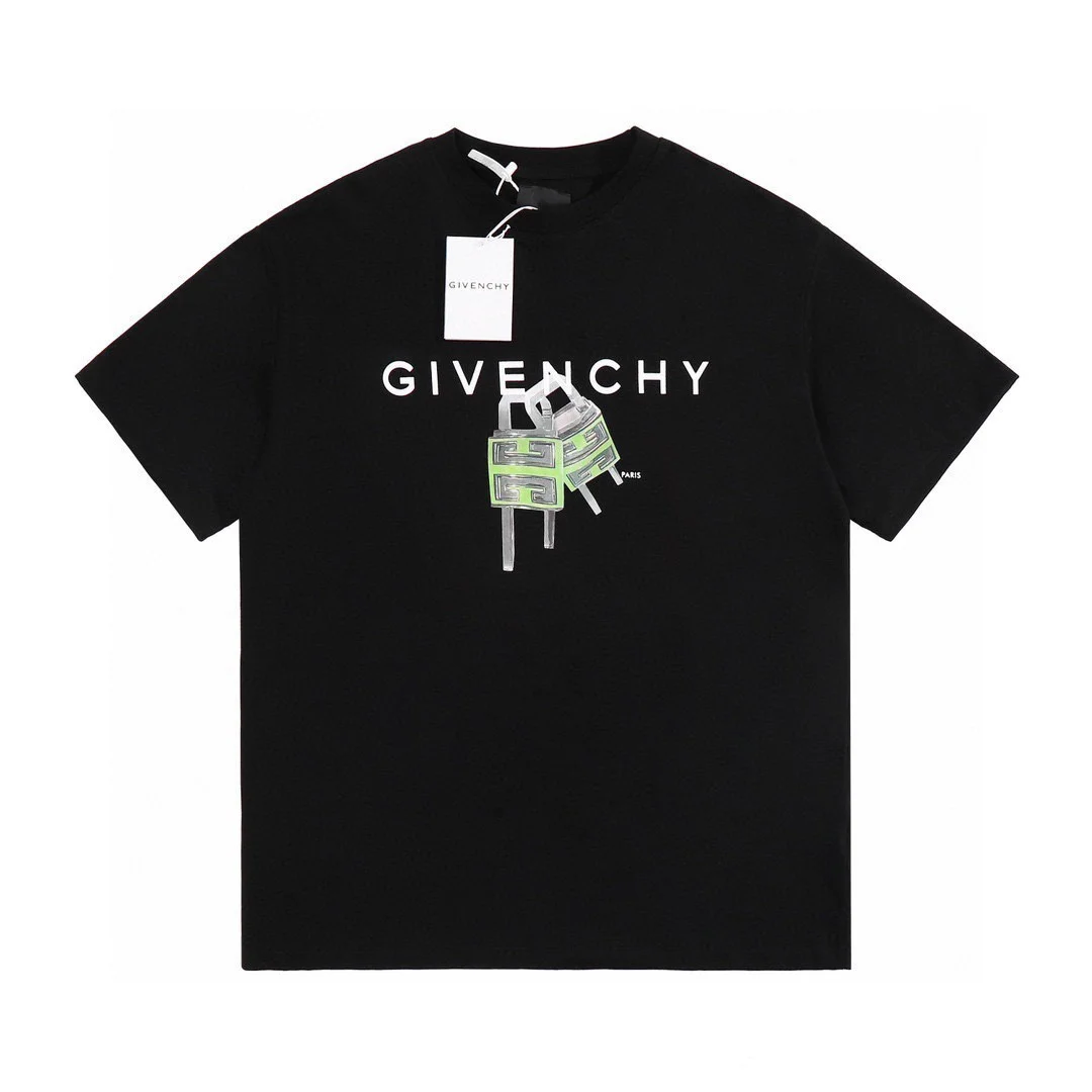 Givenchy 2023SS Black Logo & Lock Pattern OS Oversized T-Shirt