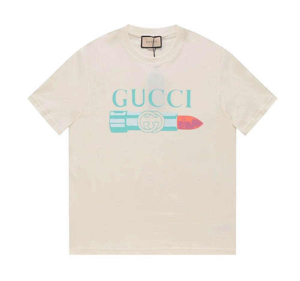 Gucci 23SS Apricot Lip & Logo Print Loose T-Shirt