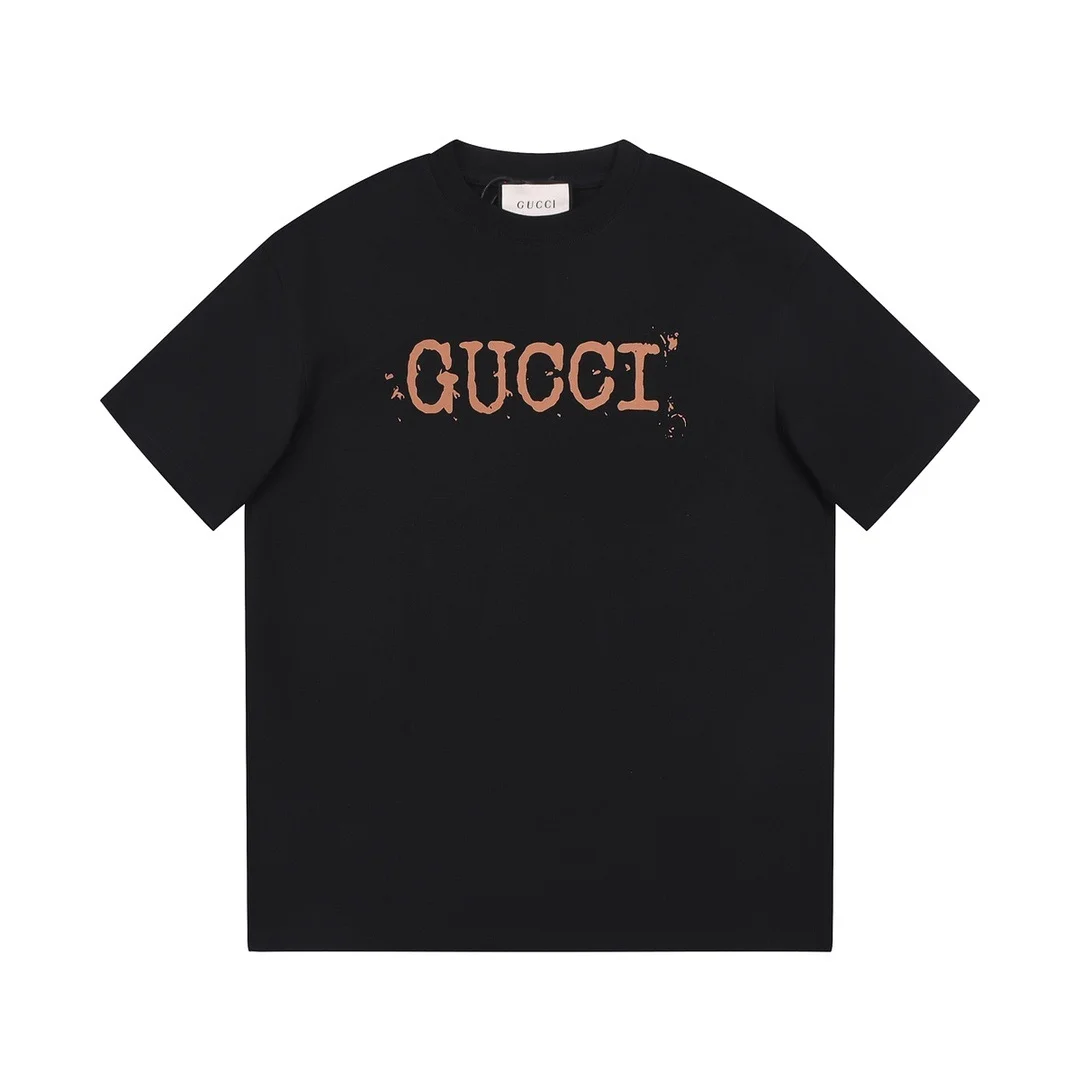 Gucci Black Paint-Splatter Slogan Letter Print T-Shirt