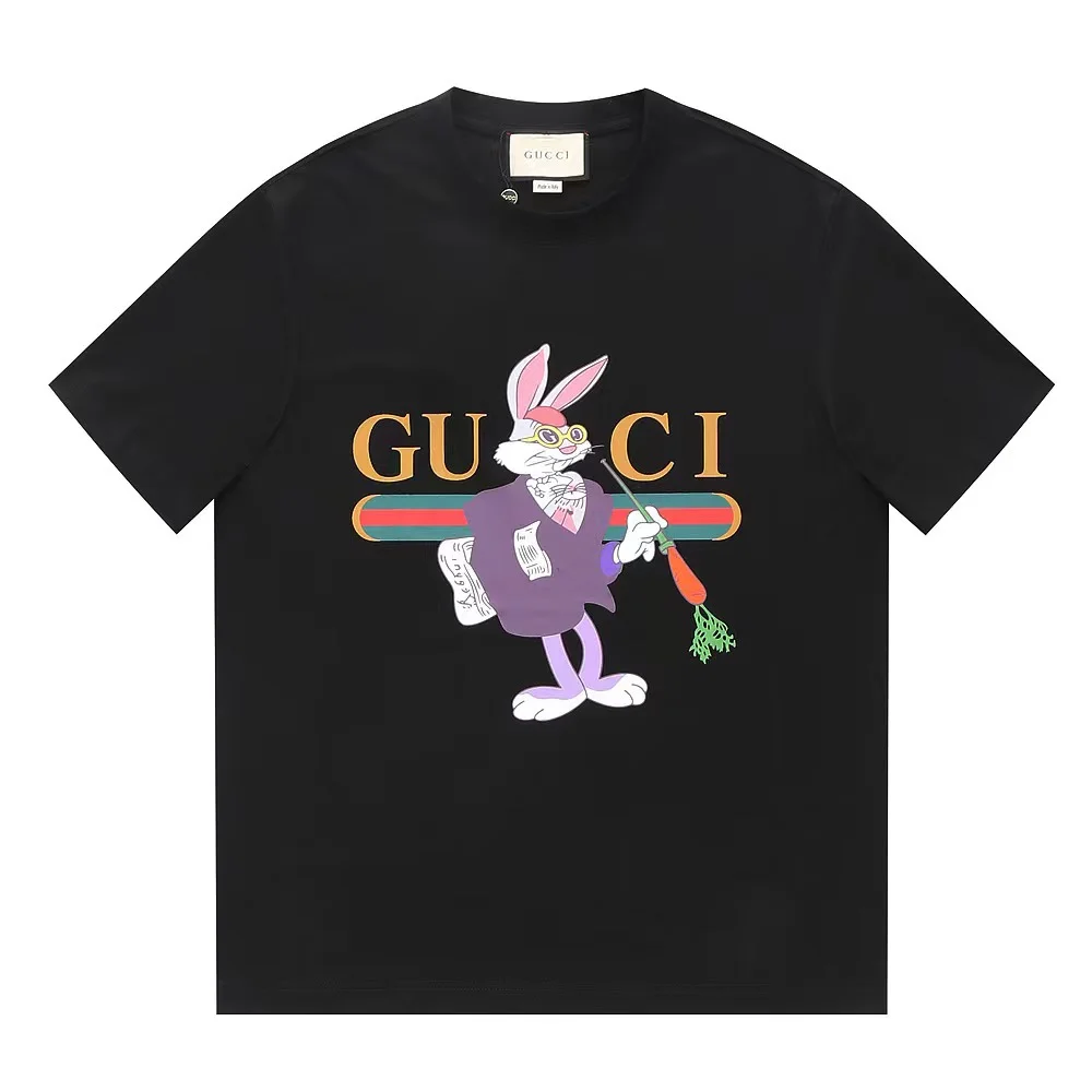 Gucci Black Bunny & Logo Print 240g Cotton SS T-Shirt