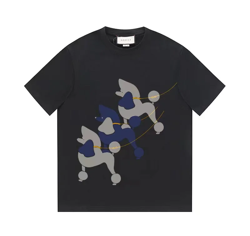 Gucci Black Three Poodles Print Cotton Unisex T-Shirt