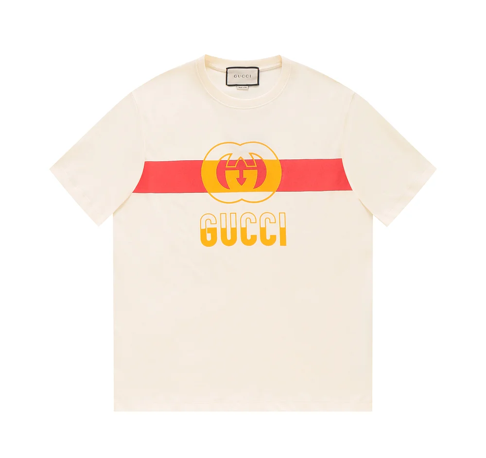 Gucci Cream Spring Summer Printed Handmade T-Shirt