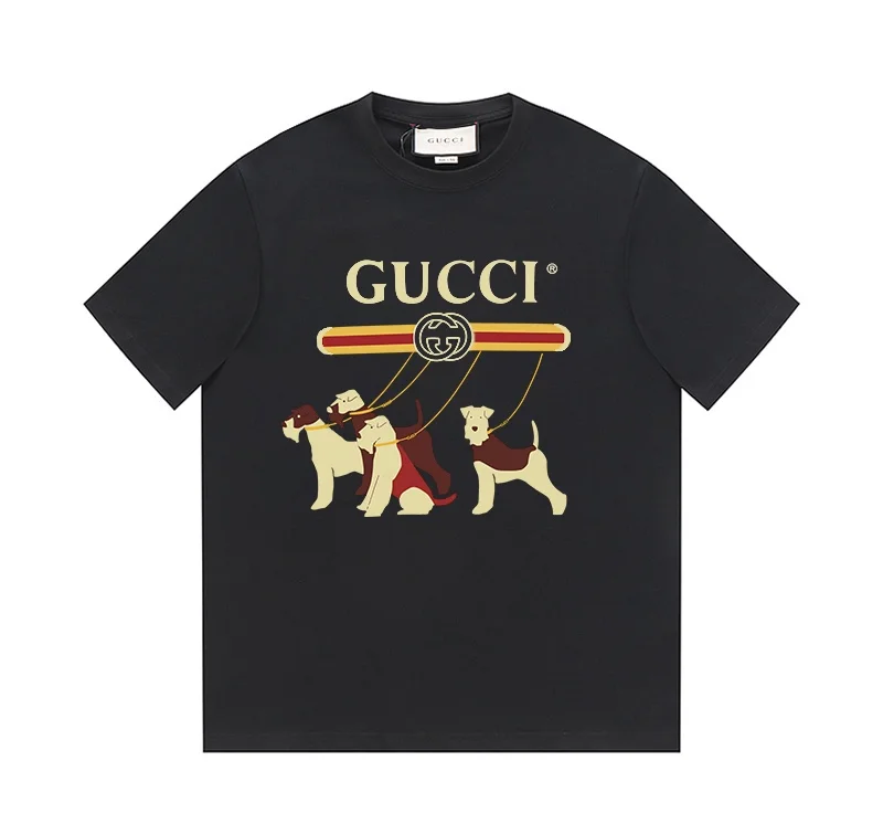 Gucci Black Cartoon Dog Pattern Digital Print Cotton T-Shirt