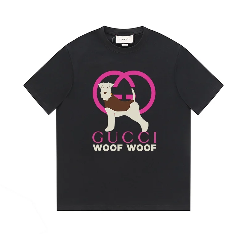 Gucci Black Schnauzer & "WOOF WOOF" Print 240g T-Shirt