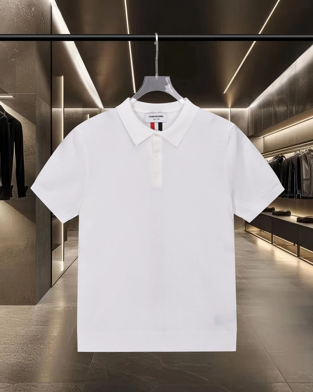 Thom Browne 2025SS Blue-White Four-Bar Striped Knit Shirt