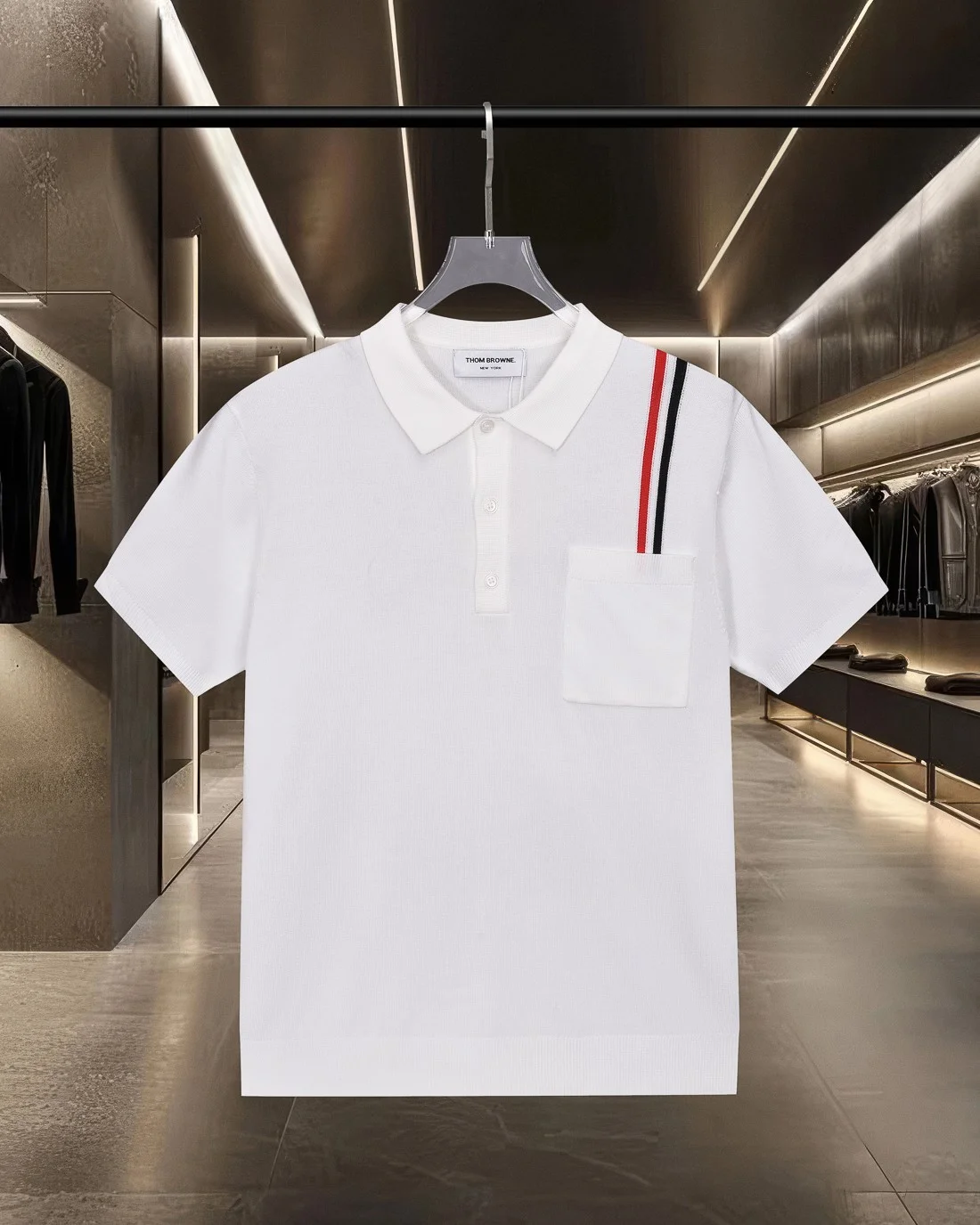 Thom Browne White Color-Blocked Stripe & Pocket Knit Polo