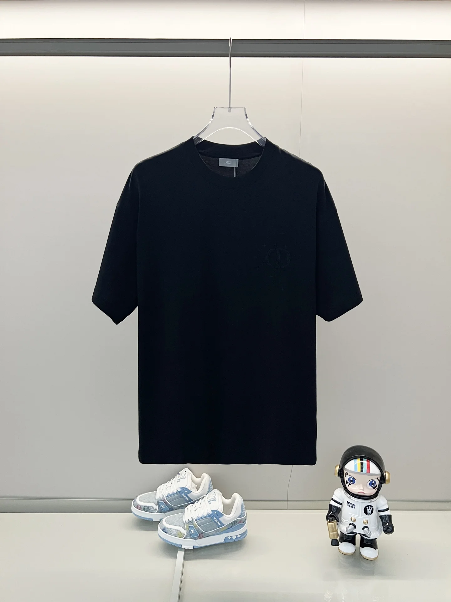 Dior Black Solid-Color Embroidered Letter Logo Small-Label T-Shirt