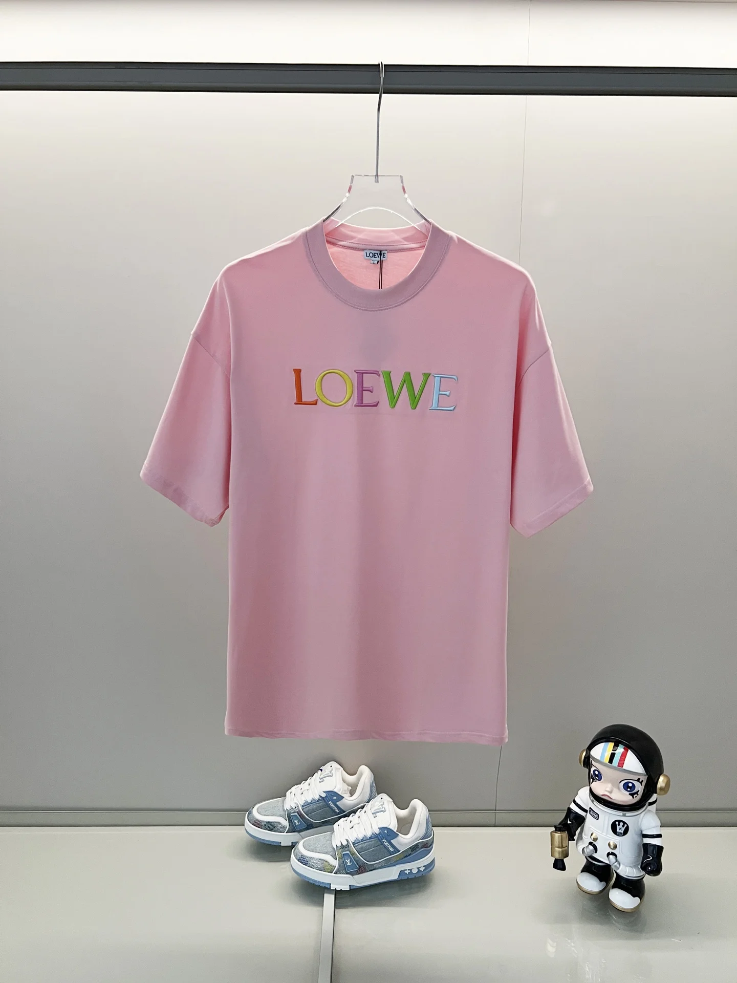 Loewe Pink Rainbow Embroidered Logo 260g Full-Tag T-Shirt