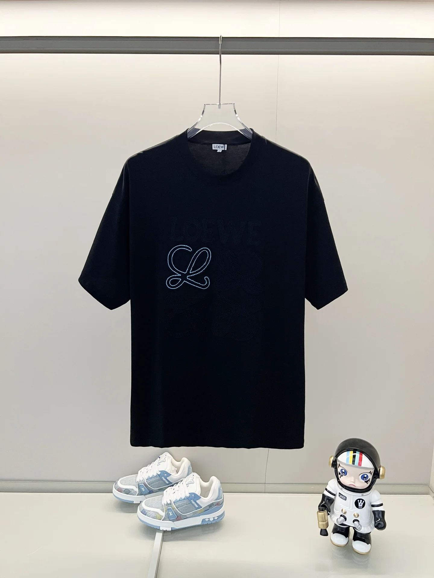 Loewe Black 260g Embroidered Letter Logo Full-Tag T-Shirt
