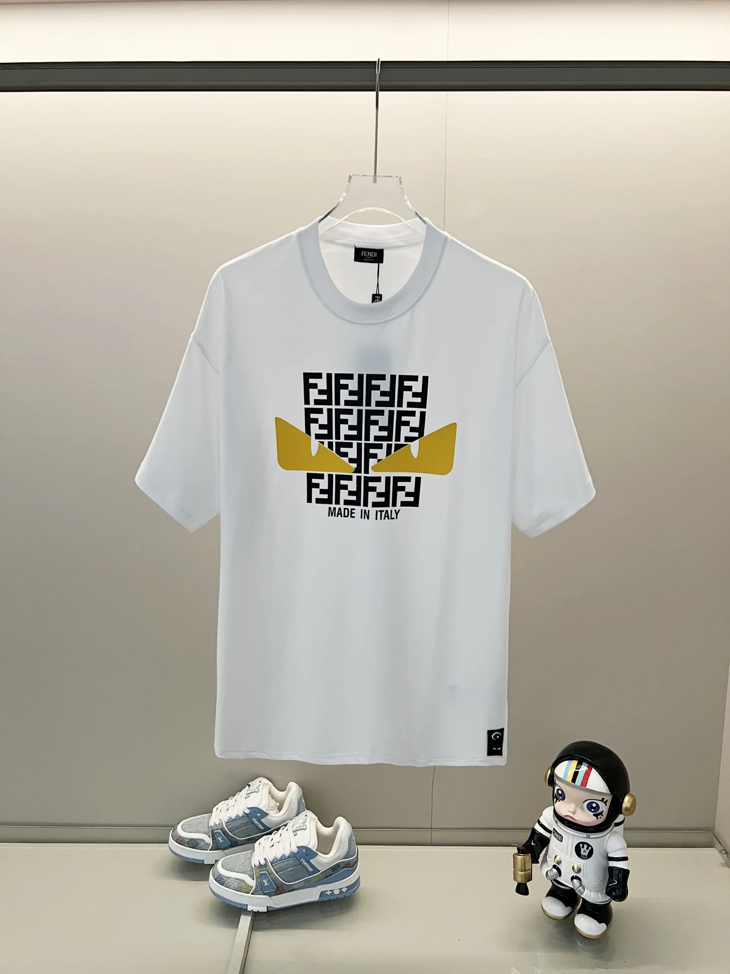 Fendi White Monster Silicone Eyes FF Logo Italy-Made T-Shirt