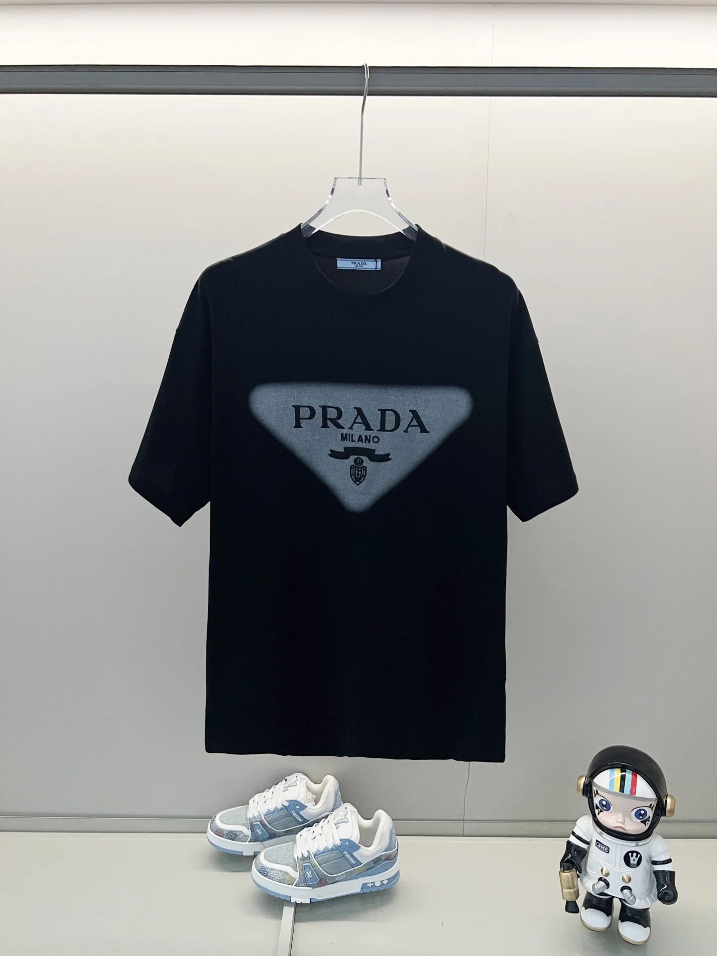 Prada Black Embroidered Logo & Ink-Jet Triangle 260g T-Shirt