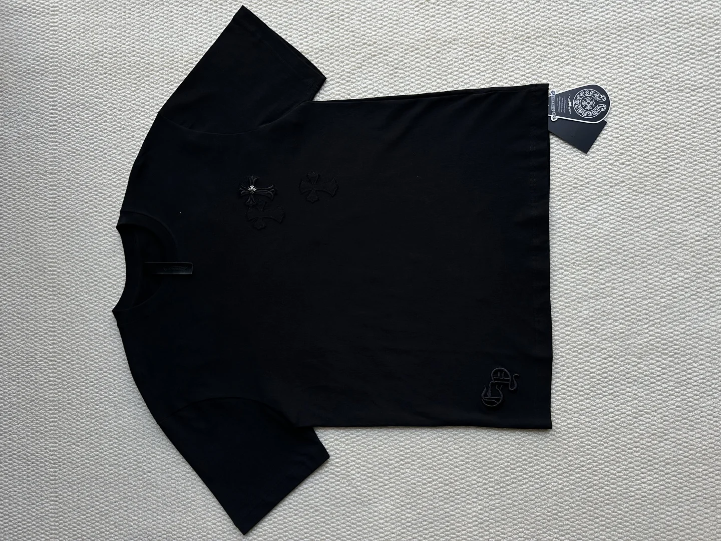 Chrome Hearts SS25 Black Patched Cross Back Letter Print T-Shirt