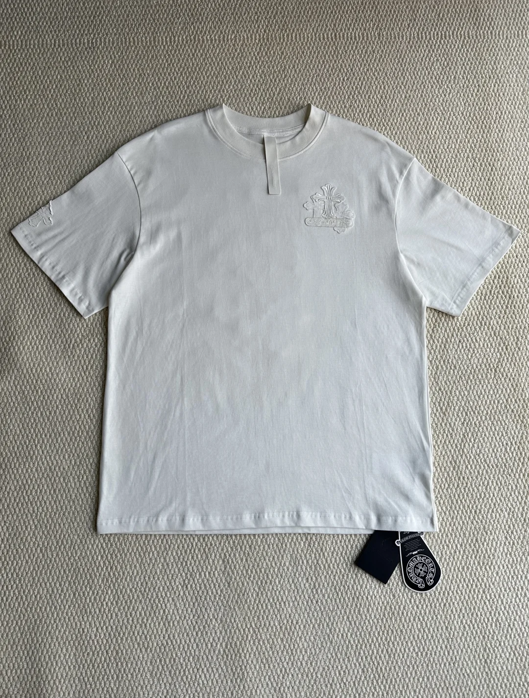 Chrome Hearts White Classic Cross Embroidery Patch Heavy-Cotton T-Shirt