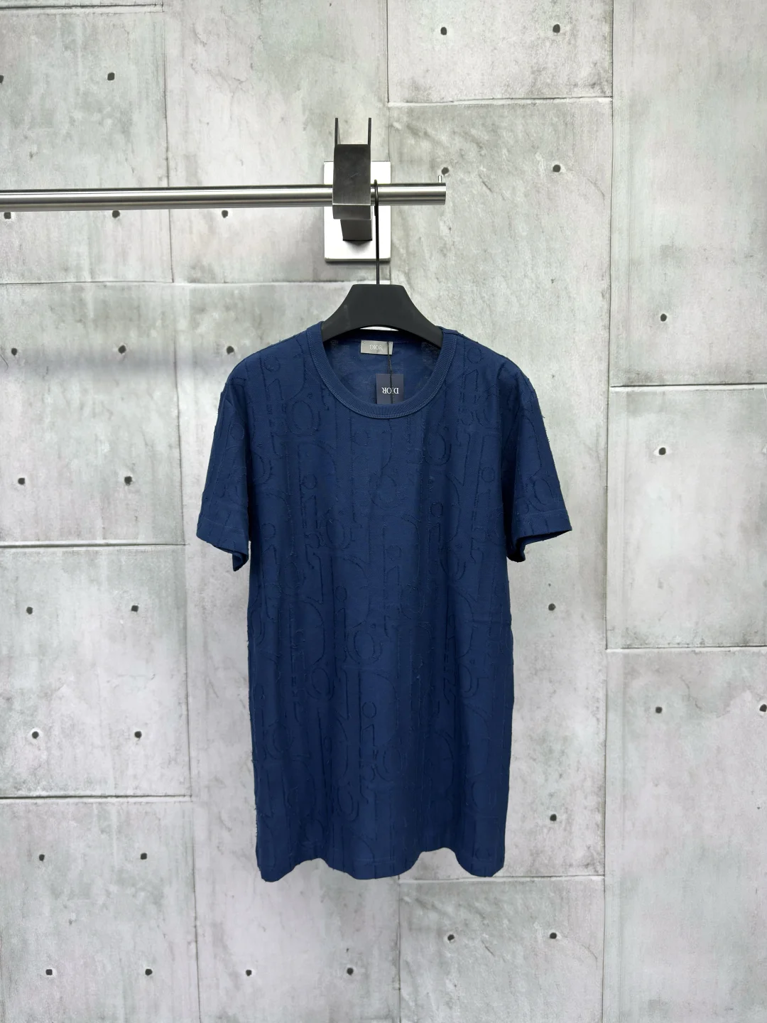 Dior Blue Embossed Jacquard Oblique Pattern 32S Cotton T-Shirt