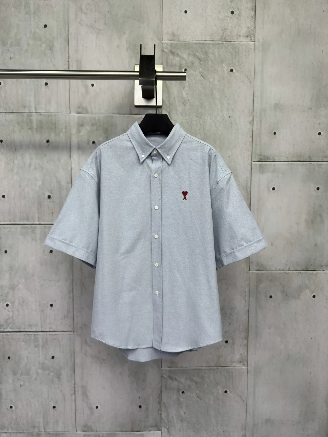 Ami Paris Light Blue Heart-Embroidered Boxy Oxford Shirt