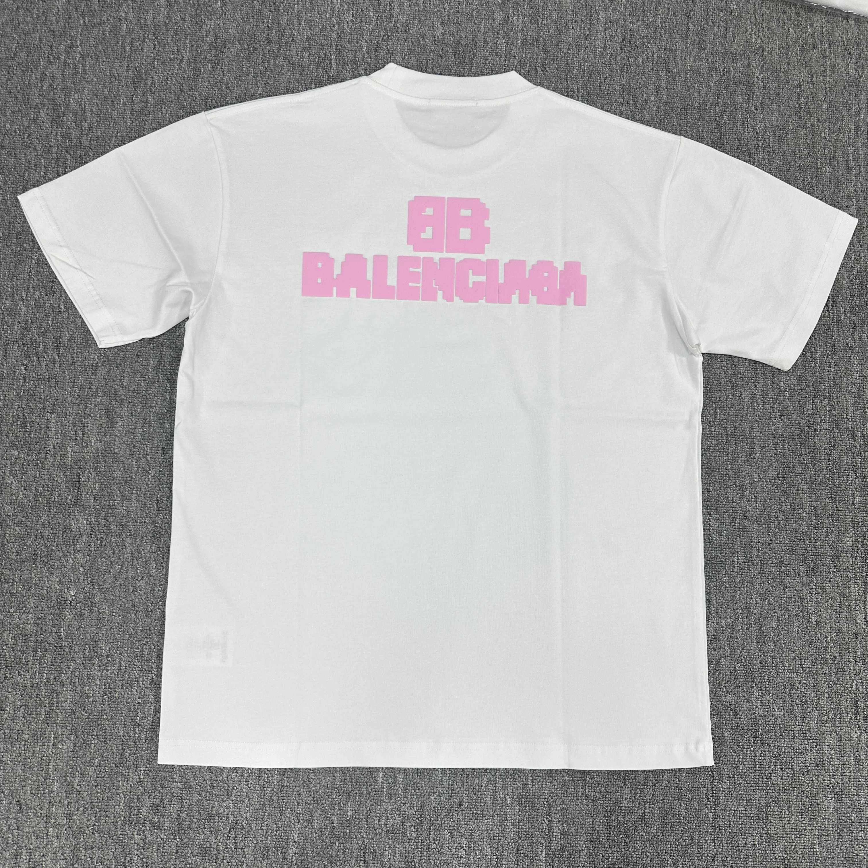 Balenciaga 2025SS White Pixel BB Logo 3D Foam Cotton T-Shirt