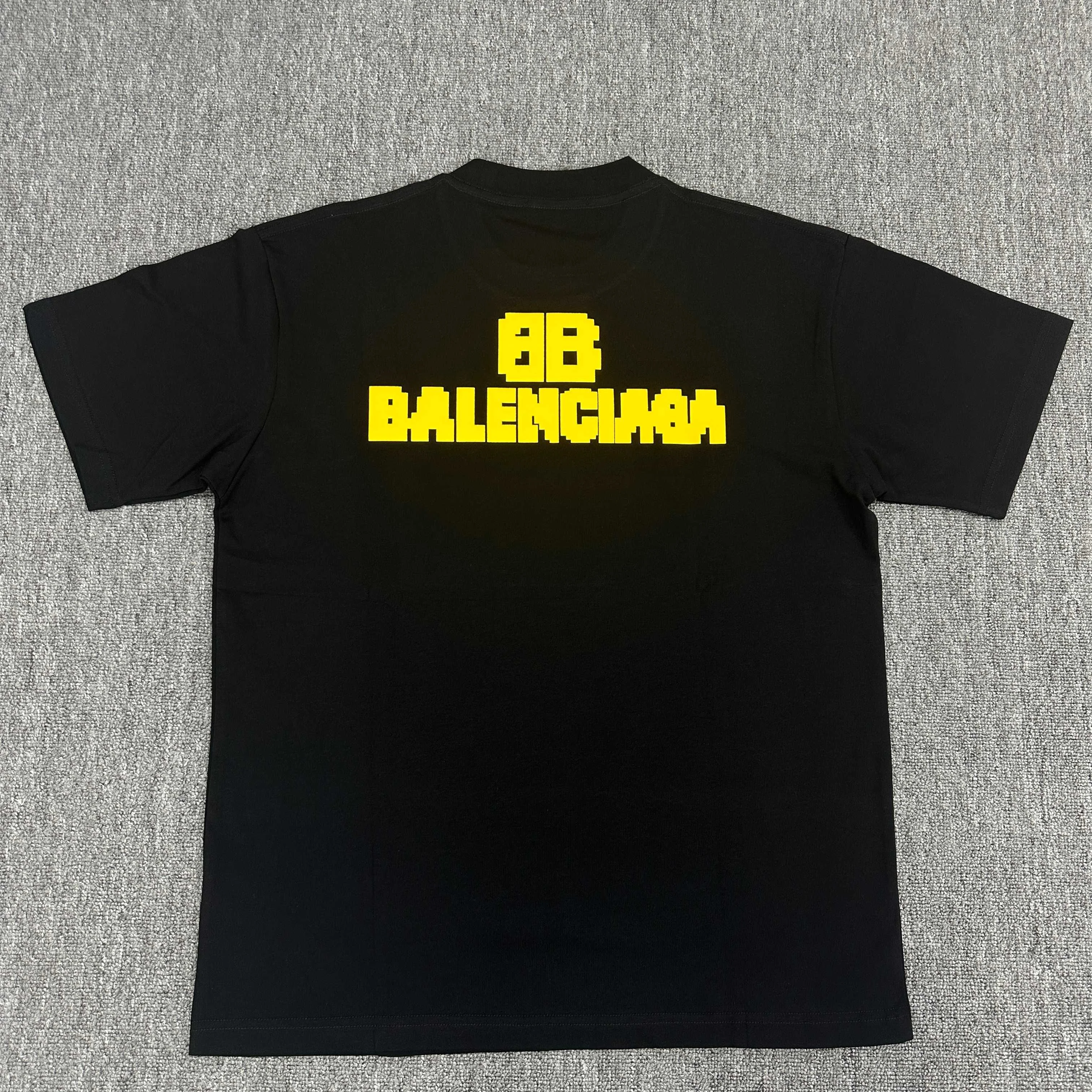 Balenciaga 2025SS Black Pixel Letter 3D Foam Cotton T-Shirt