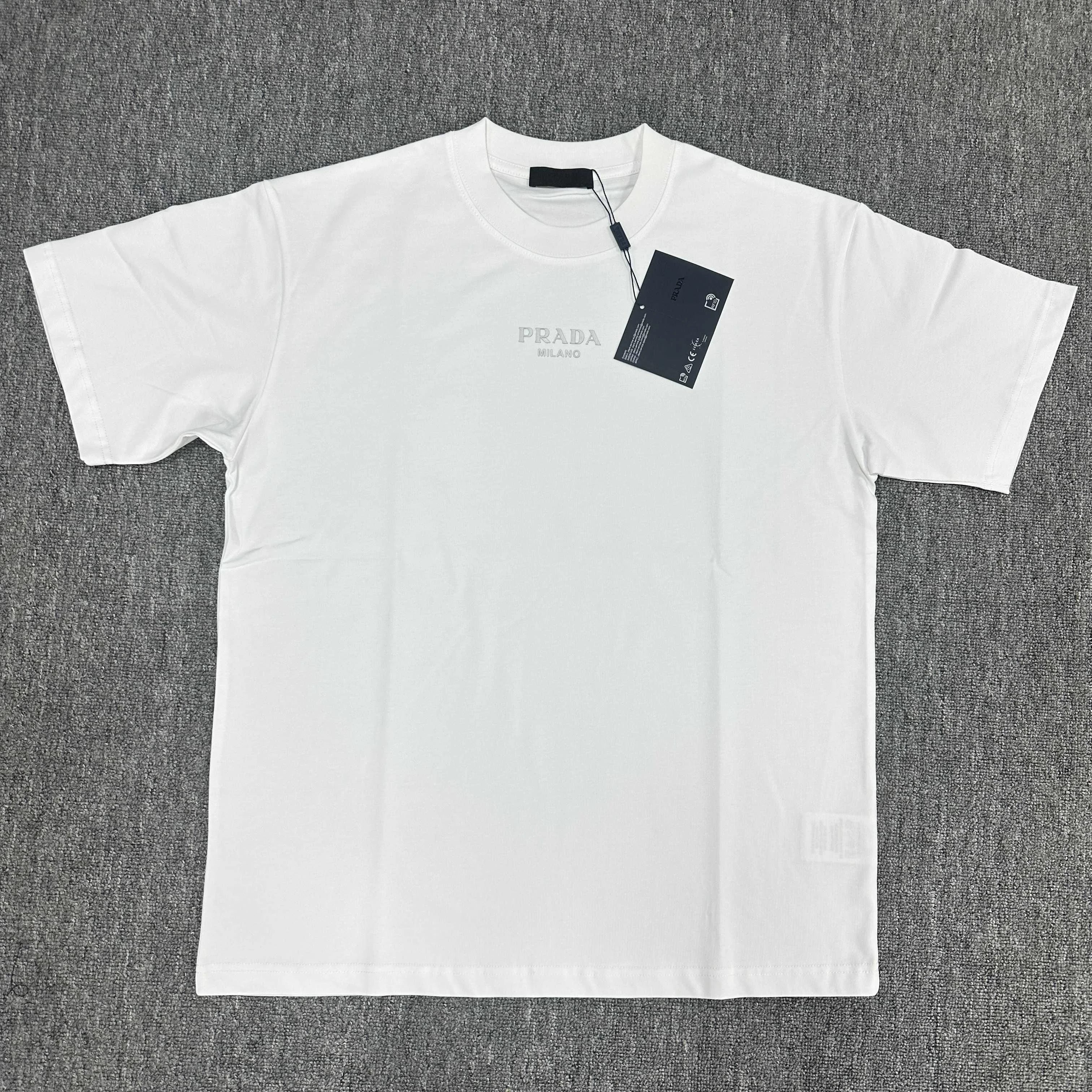 Prada 2025SS White 3D Thick Silicone Print Double-Yarn T-Shirt