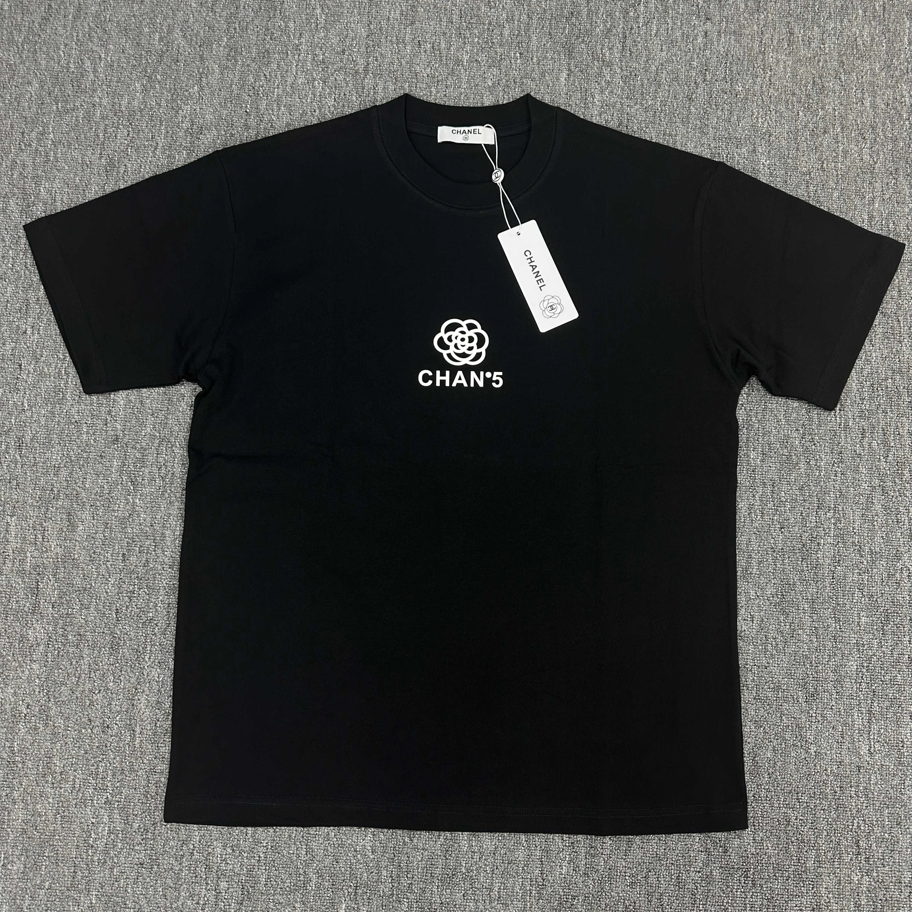 Chanel 2025SS Black Letter Totem & Camellia 3D Silicone T-Shirt