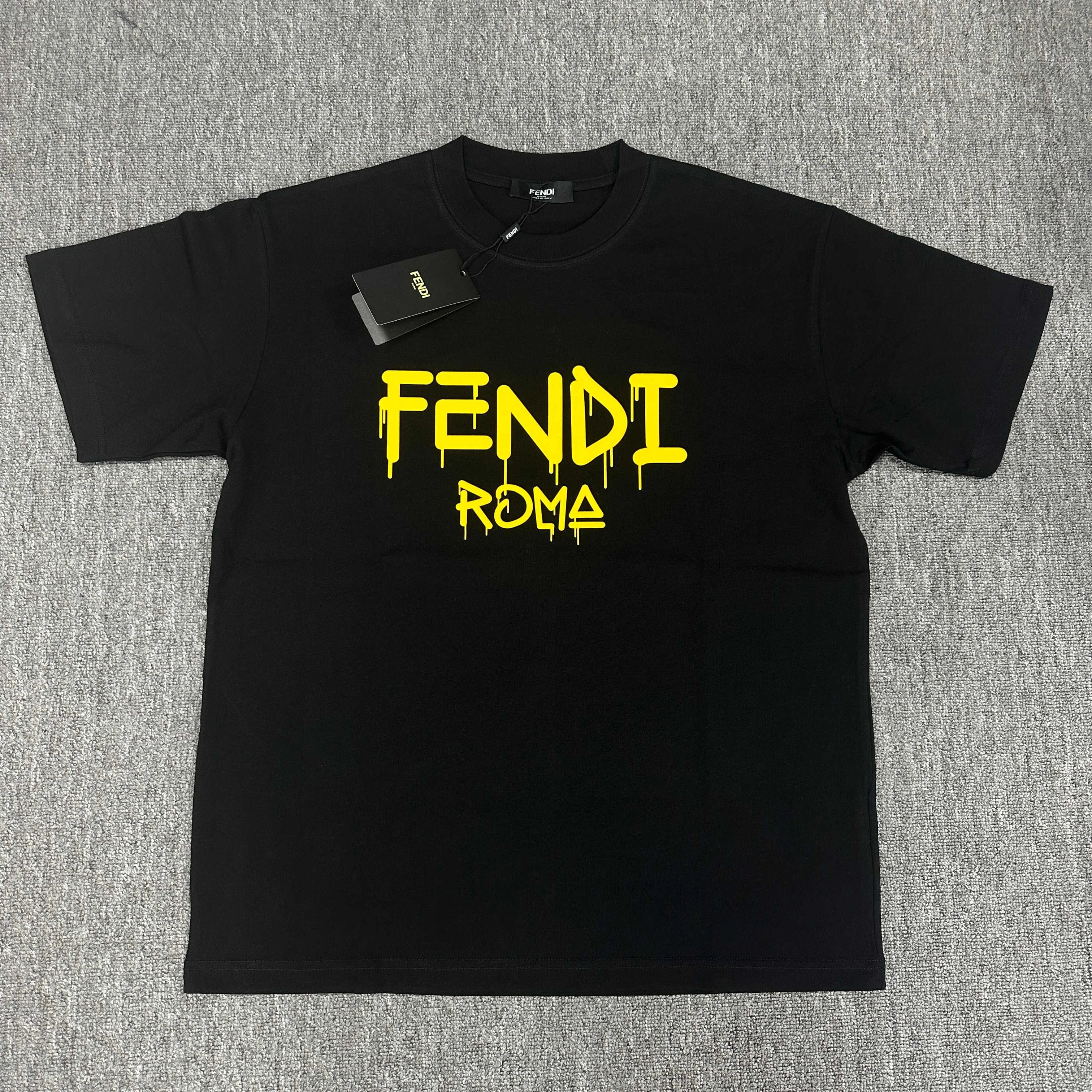 Fendi 2025SS Black 3D Flocking Fendi Roma Drip Cotton T-Shirt