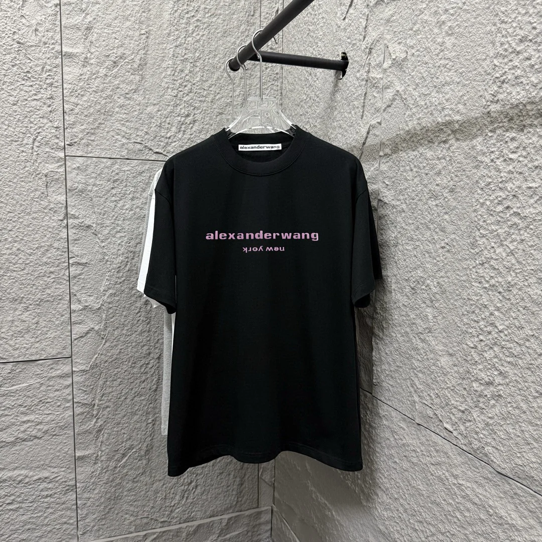Alexander Wang 2025SS Black Pink Letter Foam Print Cotton T-Shirt